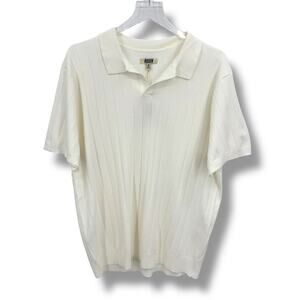 Ruxen sweater men's M polo rib knit shirt short sleeve collar pullover white NEW